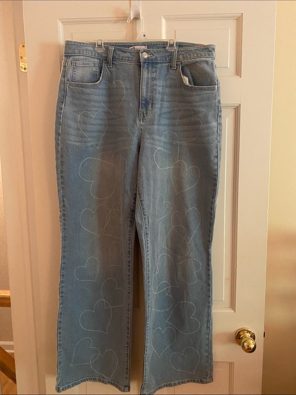 SO Light Blue Wide-Leg Jeans with Heart Print